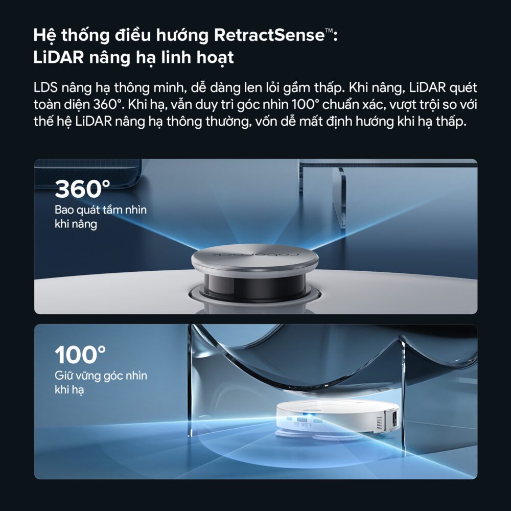 Roborock Qrevo Edge 2 LiDAR RetractSense nâng hạ linh hoạt