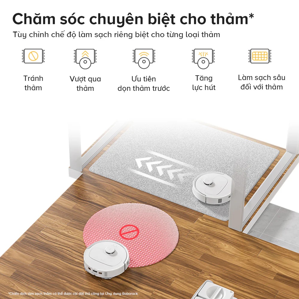 Roborock Qrevo C Pro nâng giẻ lau 10mm khi gặp thảm