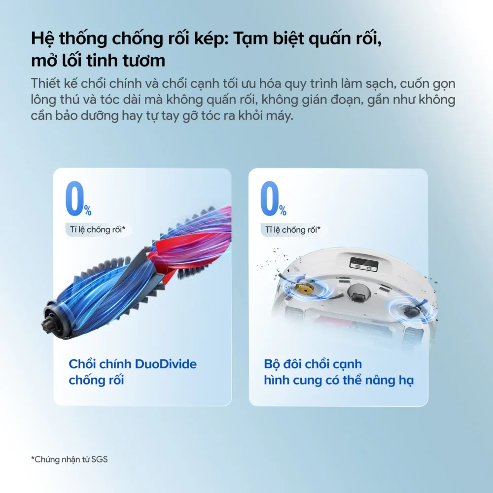 Roborock Qrevo Curv 2 Flow hệ thống chống rối kép DuoDivide