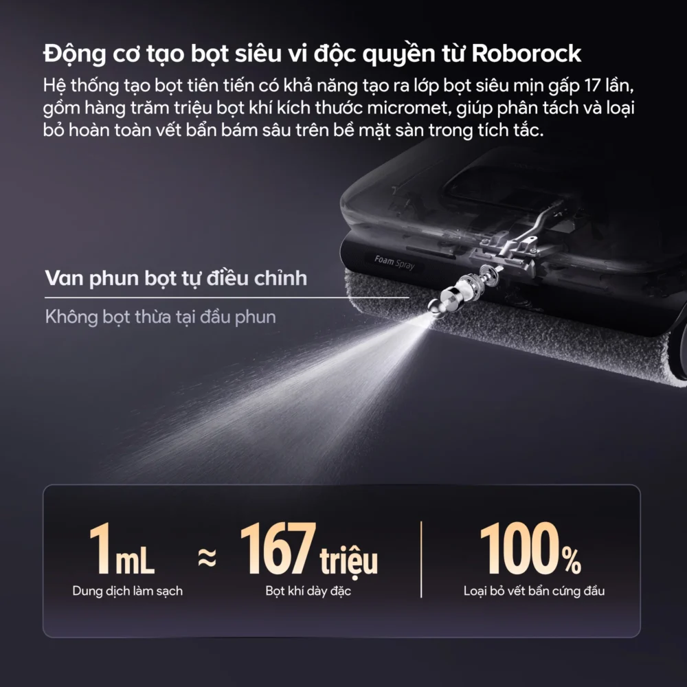 Động cơ tạo bọt siêu vi độc quyền từ Roborock