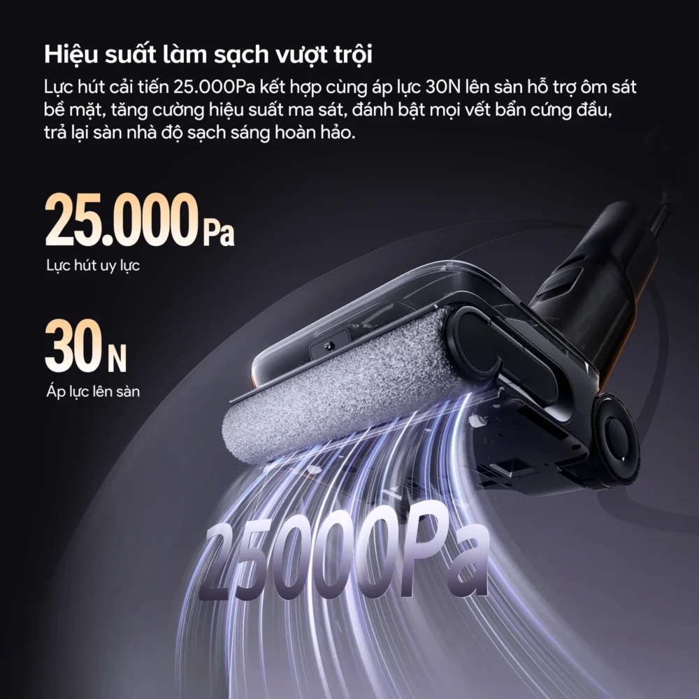 F25 ACE Pro với lực hút cải tiến 25.000Pa kết hợp cùng áp lực 30N