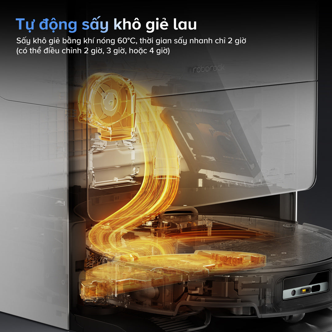 tự động sấy khô giẻ lau trên Roborock Saros 10