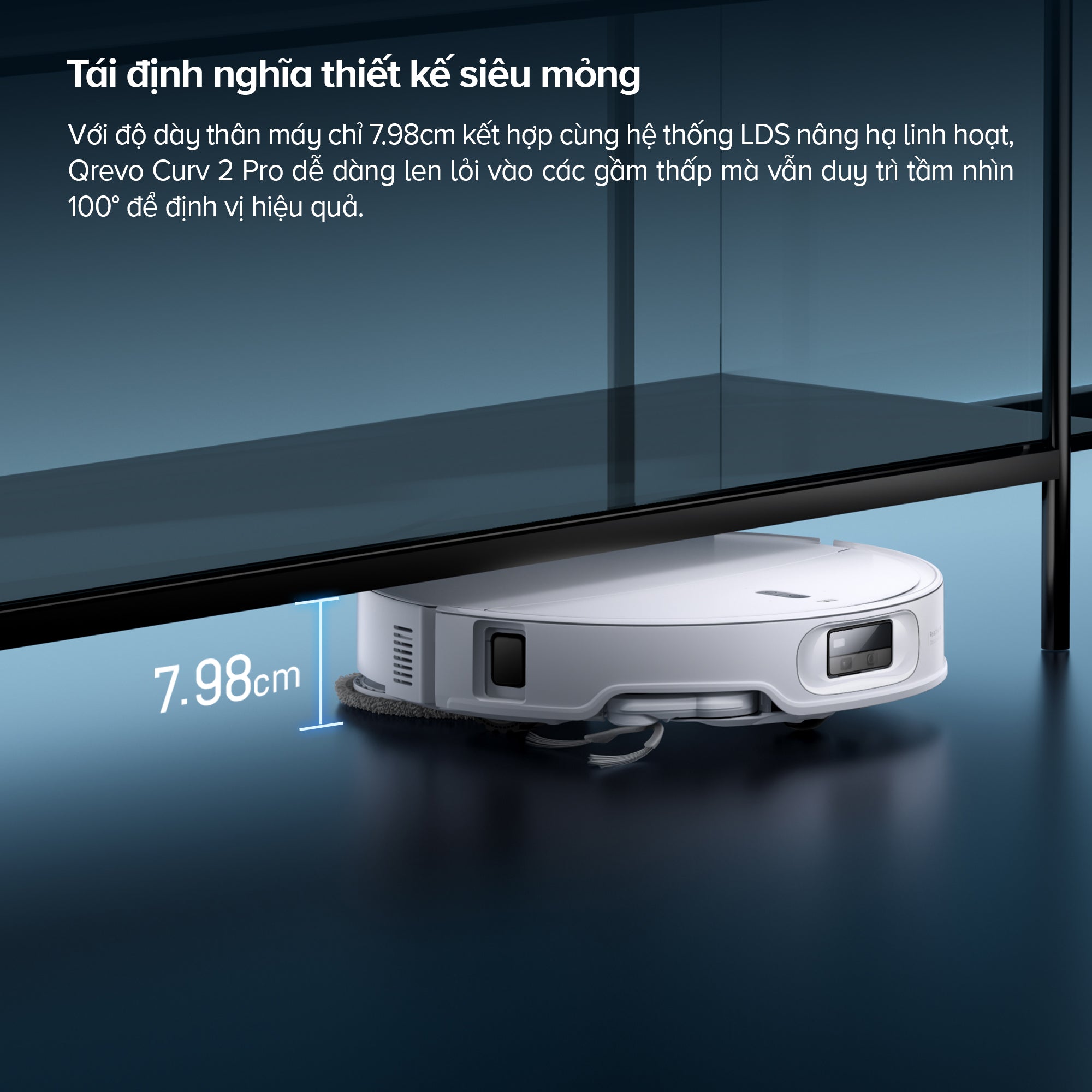 thiết kế siêu mỏng trên roborock Qrevo Curv2 Pro