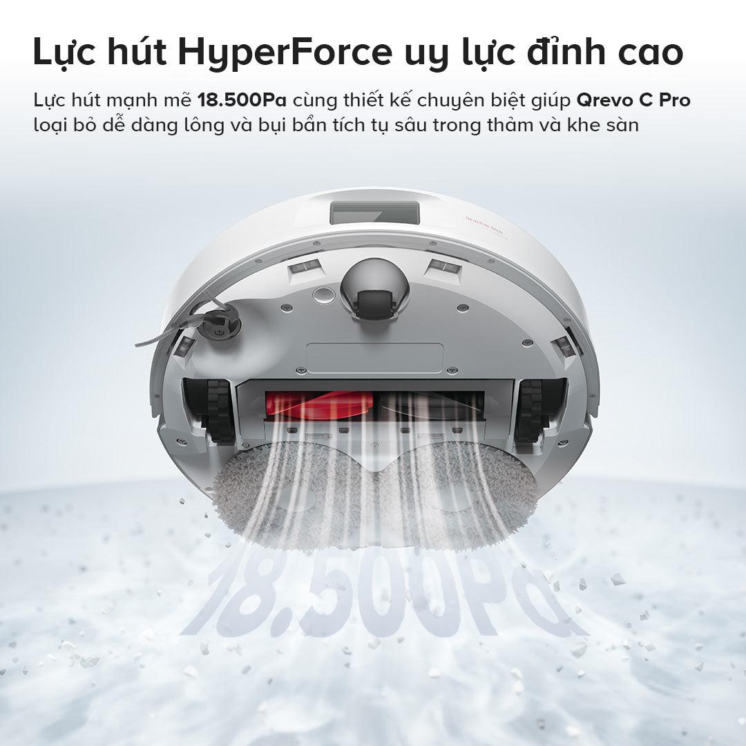 Lực hút mạnh mẽ 18.500Pa trên Roborock Qrevo C Pro