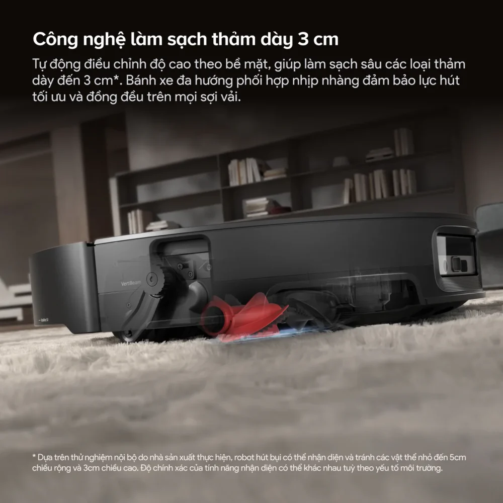 Roborock Saros 20 Sonic làm sạch thảm dày đến 3cm