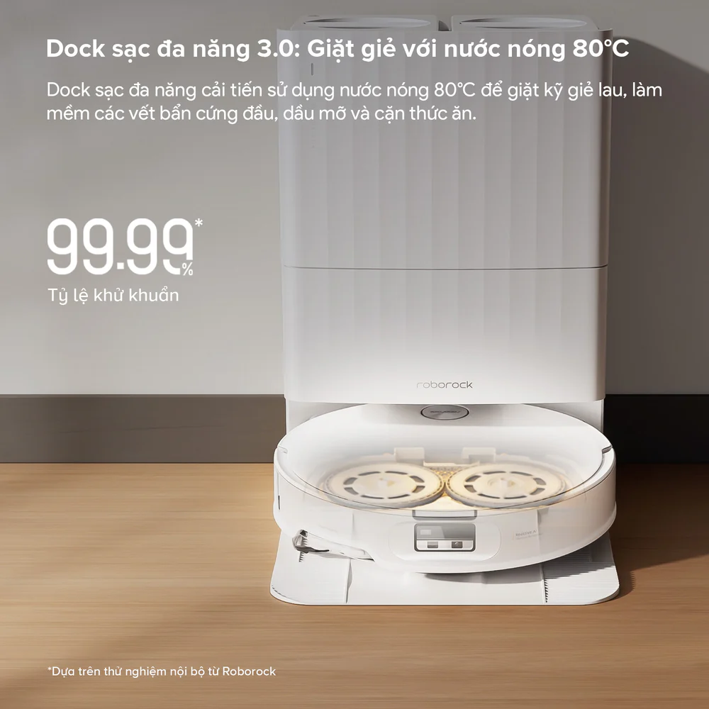 Roborock Qrevo Edge 2 giặt giẻ bằng nước nóng 80°C