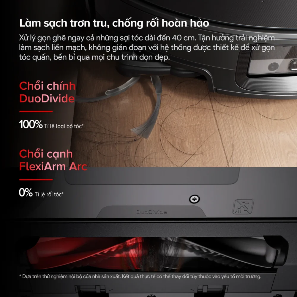 Roborock Saros 20 Sonic hệ thống chống rối kép DuoDivide và FlexiArm