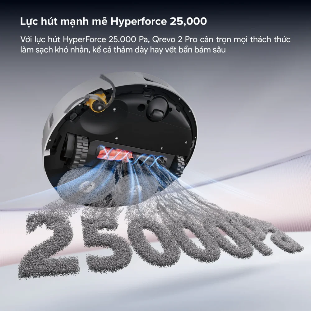 Roborock Qrevo 2 Pro lực hút HyperForce 25.000Pa