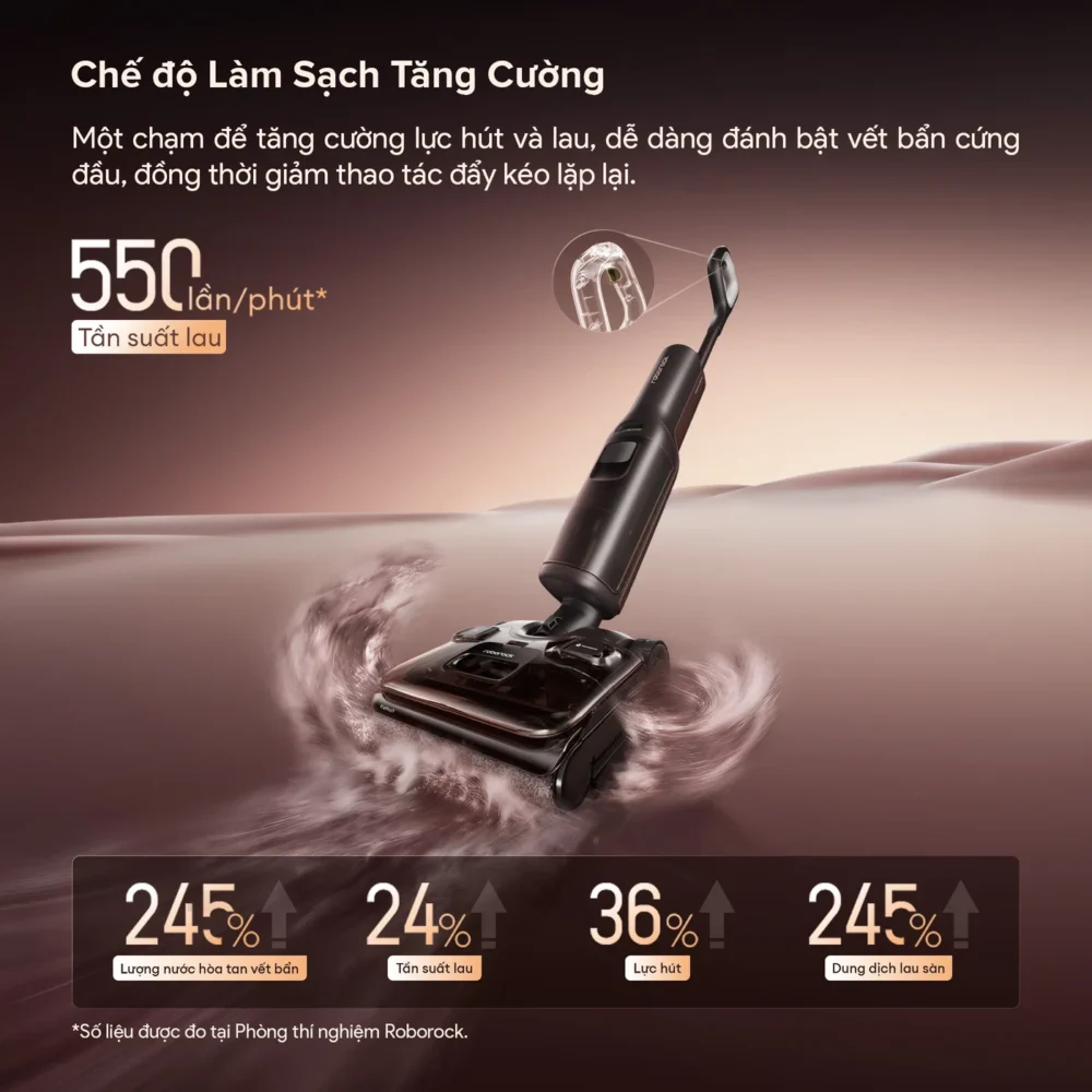 roborock f25 pro turbo với chế độ làm sạch tăng cường