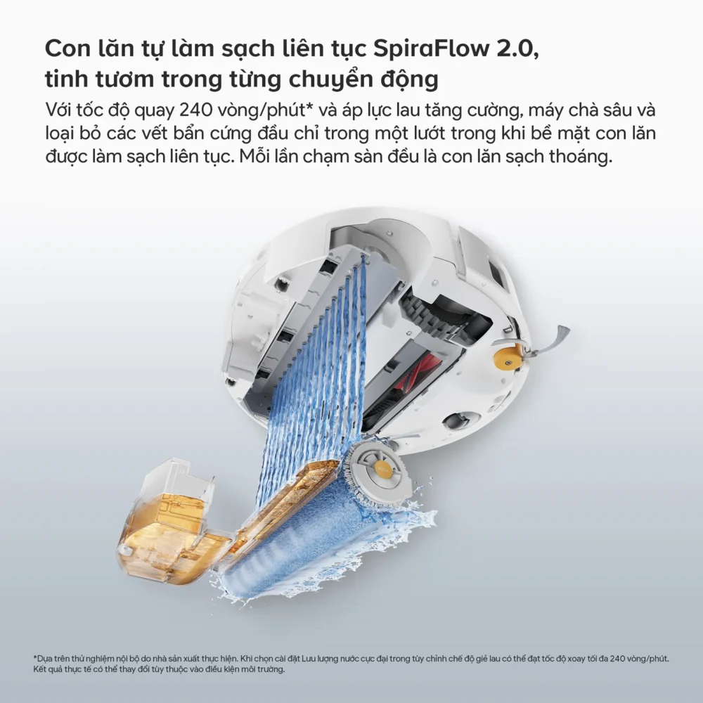 Roborock qrevo 2 flow sử dụng hệ thống SpiralFlow 2.0 Pressurized Self-Cleaning